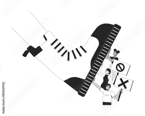 Political resistance against oppression line illustration concept. Authoritarian power. Collective struggle for rights and justice outline 2D characters isolated. Ink linear metaphor vector art