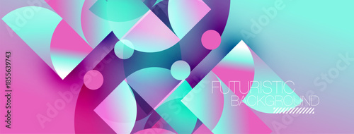 Abstract gradients, overlapping shapes create vibrant, modern design. Pink, turquoise hues dominate composition. Text reads futuristic background.