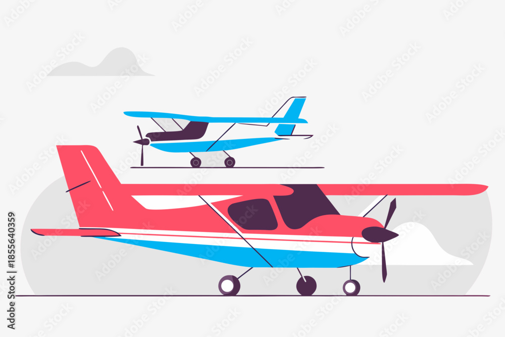 Fototapeta premium Two small planes flying in cloudy sky