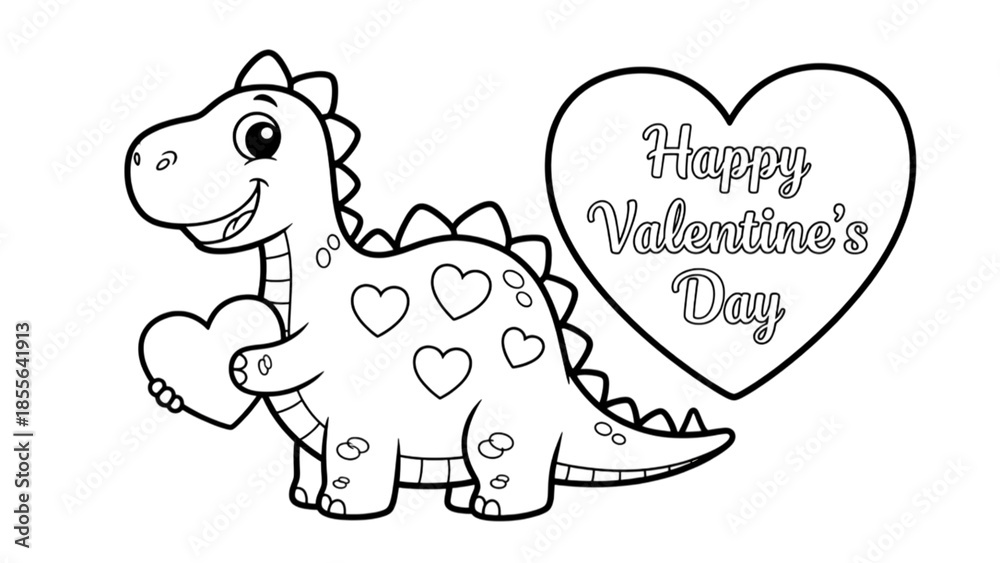 Fototapeta premium Happy valentine s day dinosaur holding heart isolated on transparent background