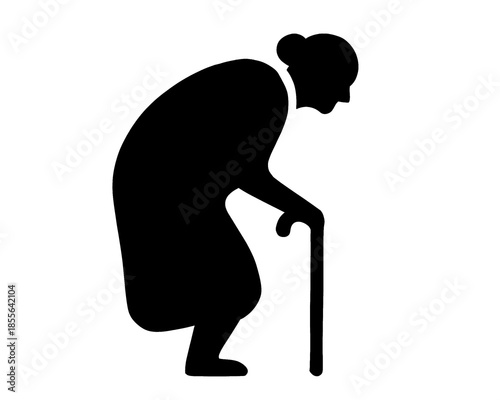 silhouette of a hunched grandmother holding a stick, vector illustration 3
