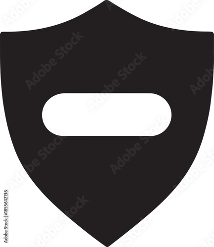 Shield with minus symbol icon in bold vector style, isolated on white for security, protection, and risk use