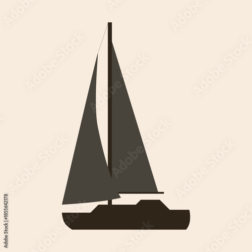 Minimalist Sailboat Silhouette Vector Illustration on Beige Background