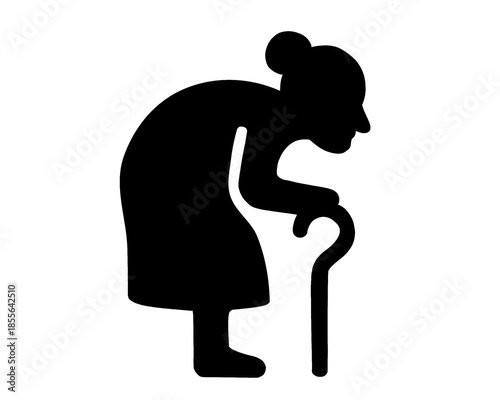 silhouette of a hunched grandmother holding a stick, vector illustration 5
