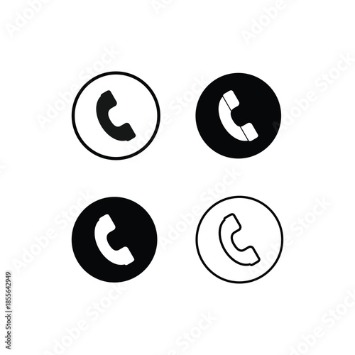 Telephone Handset Icon Set: Minimalist Phone Call Symbols for Contact and Communication Design