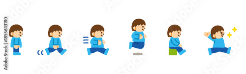 子ども 動作 横向き 女の子 人物アイコン セット 手描き パステル