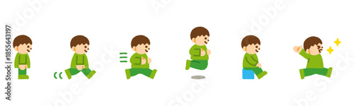 子ども 動作 横向き 男の子 人物アイコン セット 手描き パステル