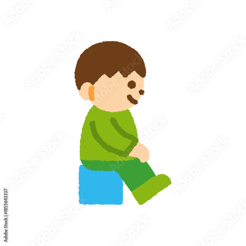 子ども 座る 男の子 横向き 手描き パステル 人物アイコン