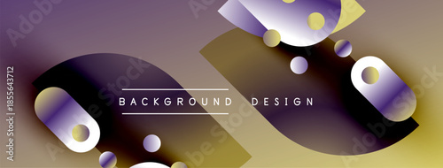 Abstract fluid shapes, purple gold gradients. Modern design elements create dynamic background texture. Smooth curves, vibrant colors.