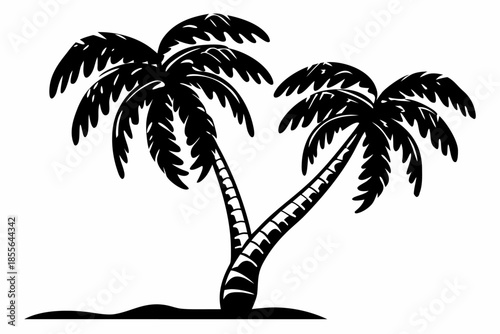 Two black silhouette palm trees on a white background