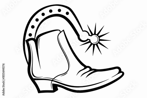 Western cowboy boot with spur and horseshoe outline