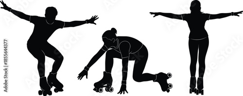 Roller skating silhouette illustration, dynamic poses, balance and motion, artistic vector design, active lifestyle concept, perfect for sports and fitness content