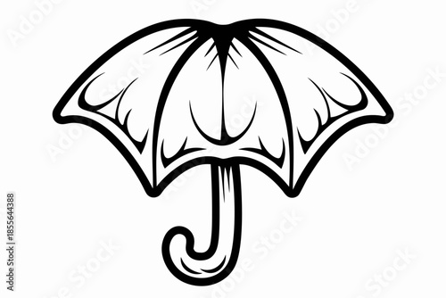 A simple black and white illustration of an open umbrella