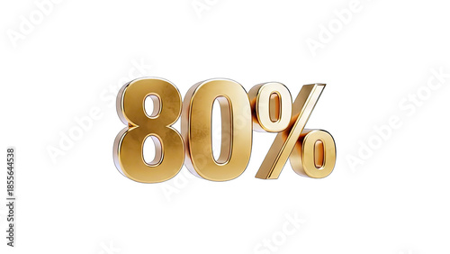 Golden 80 Percent Sign on White Background