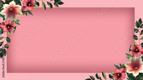 Elegant pink floral frame with lush green leaves and vibrant flowers, perfect for adding a touch of nature and beauty to any design or project