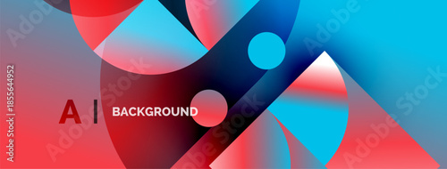 Abstract vibrant background. Overlapping shapes create dynamic visual effect. Red, blue, purple hues dominate composition. Text reads AI BACKGROUND.
