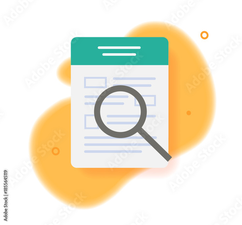 Tax document analysis audit review icon vector graphic modern design illustration, information data report file form inspection, accounting verification investigation via magnifier glass, examination 