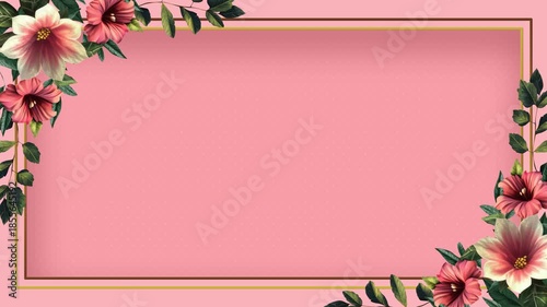 Elegant pink floral frame with lush green leaves and vibrant flowers, perfect for adding a touch of nature and beauty to any design or project
