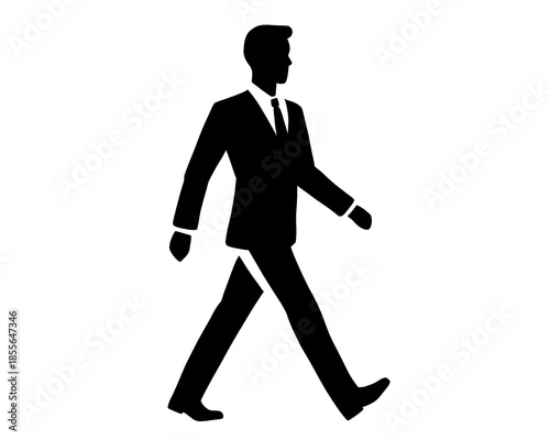 black silhouette of businessman walking, icon isolated on white background
