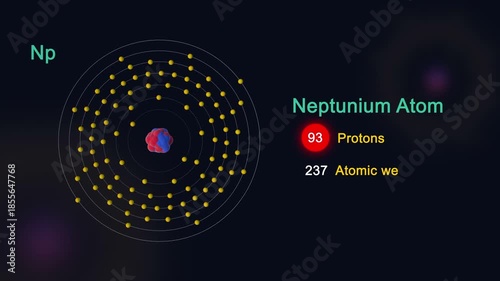 Animated Neptunium atom with electrons revolving the nucleus	
