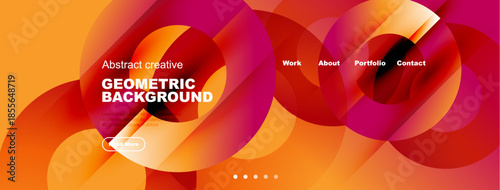 Dynamic geometric background. Vibrant orange, red hues create modern design. Text overlays present portfolio information. Minimalist aesthetic.