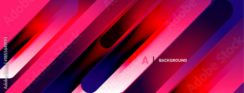 Abstract dynamic lines, vibrant gradients. Pink, purple, red hues create modern visual effect. Smooth transitions, geometric shapes dominate composition.