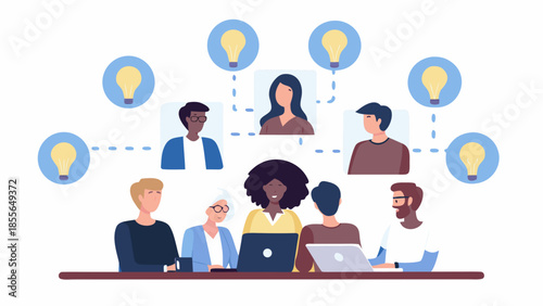 Diverse team collaborating on innovative ideas with laptops