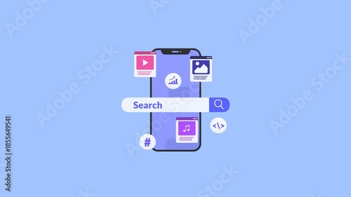 Wallpaper Mural Animated Smartphone Showing Search Engine Optimization And Digital Marketing Concepts For Online Visibility, Content Strategy, Analytics, And Modern Business Promotion. Torontodigital.ca