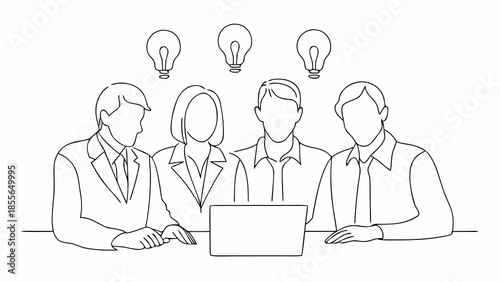 Business team brainstorming ideas on laptop