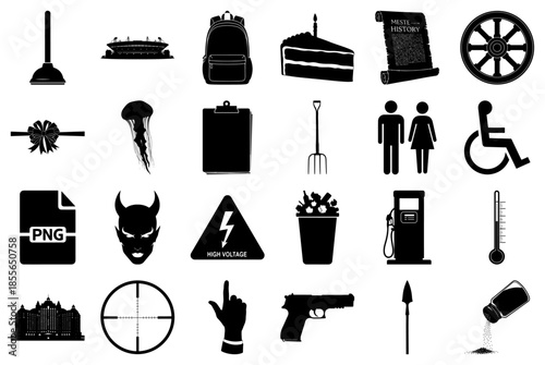 Assortment of Black and White Silhouette Icons plunger