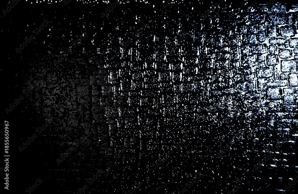 Obraz premium 小さい四角形を並べたでこぼことした柄の模様でざらざらとして表面の質感の石の壁に光があたったようなイメージで暗い黒や灰の色のモノクロの配色でデザインした壁紙、背景、テクスチャ