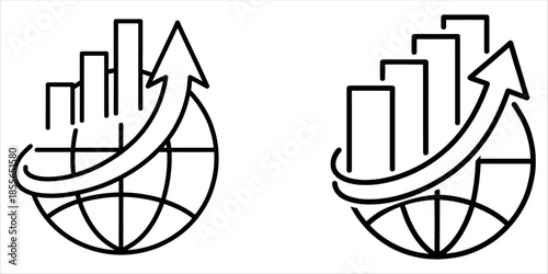 Dynamic global business growth charts with upward trend arrows.