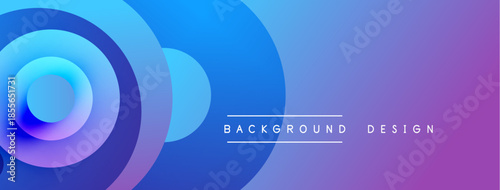 Abstract gradient circles create dynamic background. Blue, purple hues blend smoothly. Text reads background design. Modern visual element.