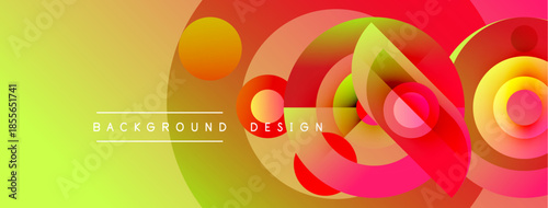 Abstract vibrant gradients, overlapping circles create dynamic visual effect. Yellow transitions to red, modern design element.