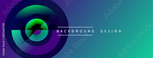 Abstract gradient circles create dynamic visual effect. Blue, purple, green hues blend seamlessly. Text reads background design.