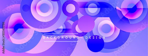 Abstract vibrant circles overlap creating dynamic colorful background. Gradient shades blend purple, blue hues. Modern design element.