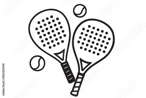 Elevate your game with this sleek padel vector featuring two professional rackets and balls. A perfect flat design for sports enthusiasts, capturing the dynamic energy of this popular sport.