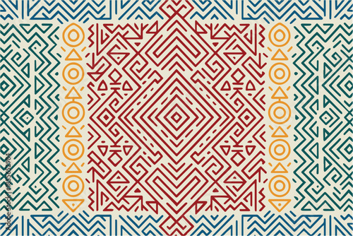 Bring global flair to your designs with our colorful vector background a vibrant pattern of ethnic lines perfect for textiles, offering a unique and eye catching element that celebrates artistry.