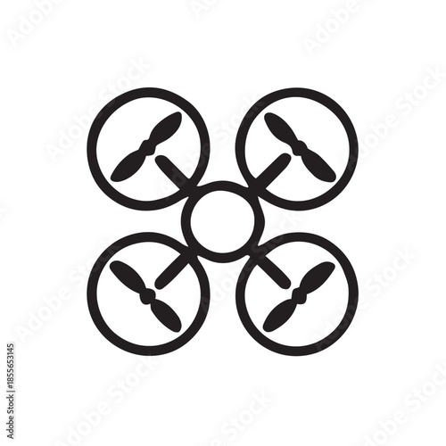 A sleek, minimalist vector art piece showcasing a drone from a top down view. Clean lines define its four rotors, creating a symmetrical and modern design perfect for any high tech project.