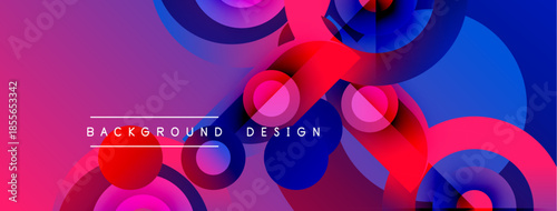Abstract vibrant design features overlapping circles, gradients. Pink, blue hues create dynamic visual effect. Text reads background design.