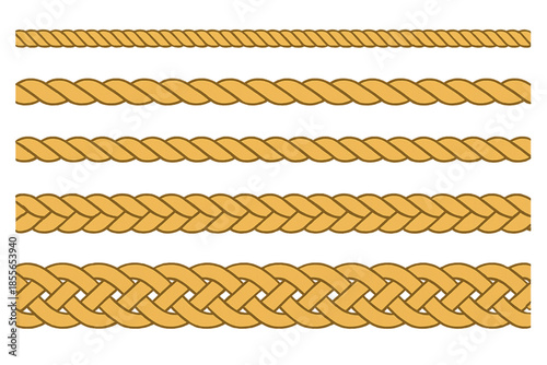 Vector Set of Yellow Rope Borders: Braided, Twisted, and Cord Patterns.