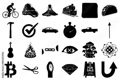 Black and white icons for sports and finance on white background