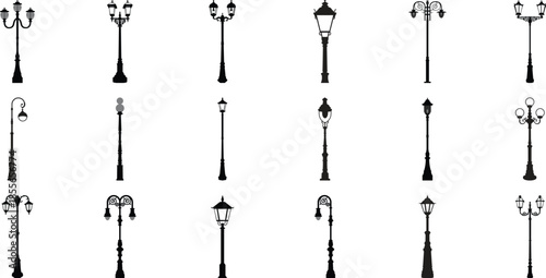 Street light vector icon set. Street lighting illustration sign collection. Flashlight symbol. lamp logo. TRANSPARENT BACKGROUND