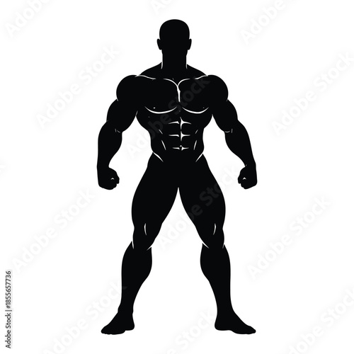 Silhouette of muscular bodybuilder standing pose