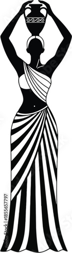 A woman in a elegant dress silhouette against a transparent background