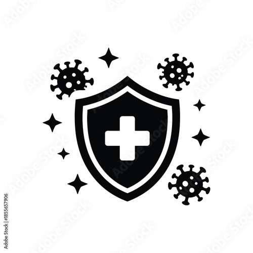 Silhouette of shield protecting from virus