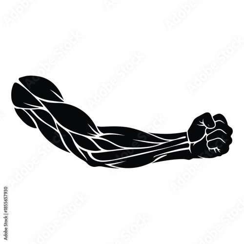 Black silhouette of muscular arm with clenched fist