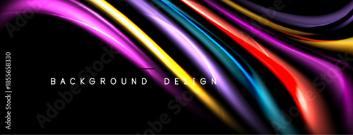Abstract colorful waves flow across black space. Dynamic lines create modern background design, vibrant hues present.