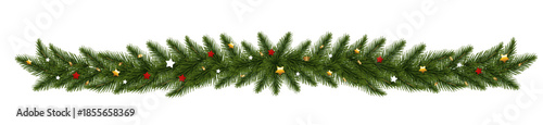 Realistic fir branches decorated with stars
