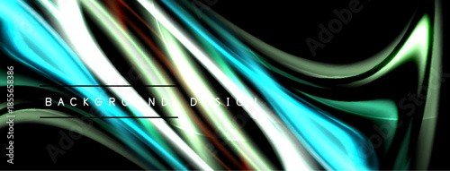 Abstract fluid shapes, vibrant colors, dynamic flow. Smooth gradients create modern background design. Dark space surrounds bright swirls.